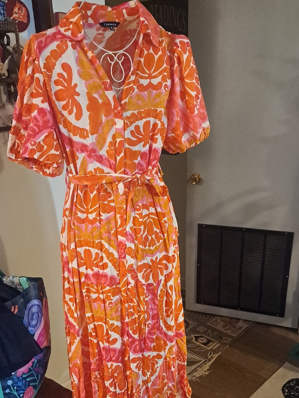 Cassee's Colorful Print Button Down Maxi Dress, M